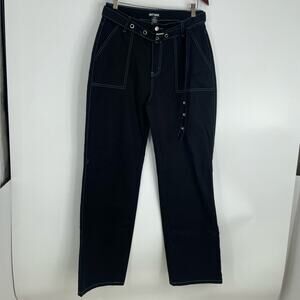 Hot Topic Vintage Black Goth Wide Legged Pants Blue Stitched Size 13